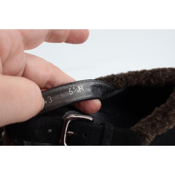 Stuart Weitzman Clogger Mules Women's Size 5.5 Black Wedge Platform Suede Fur - Picture 11 of 12